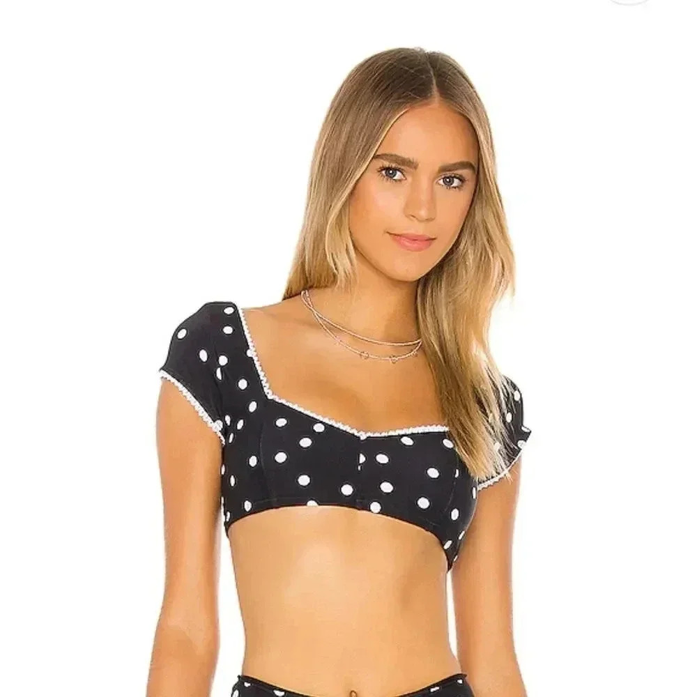 LPA Revolve Drizella  Swim Top‎ in Gigi Dot Sz M Black